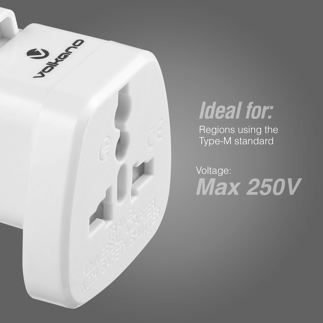 Volkano Traveller SA series travel plug UK/other socket to 15A SA plug