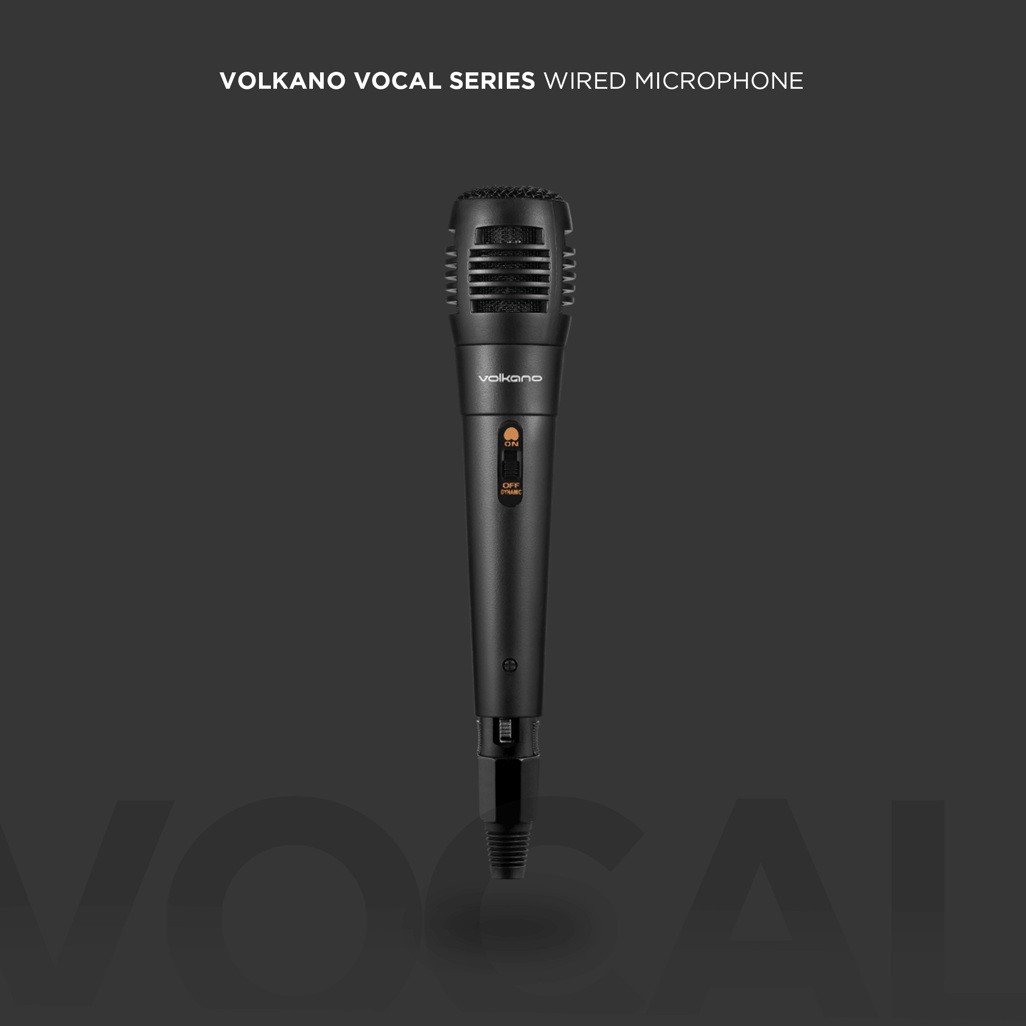 Volkano Vocal series black wired microphone, perfect for performers seeking high-quality audio and style.