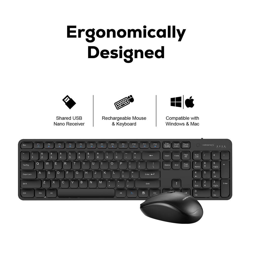 VolkanoX Garnet Bluetooth Wireless Keyboard and Mouse combo - Black