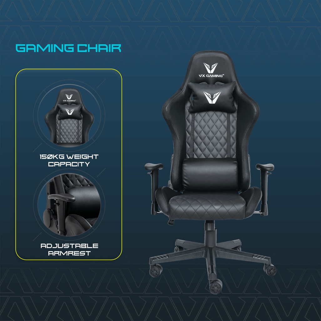 VX Gaming Astro Gaming Chair With Nylon Base, High Quality Faux Leather, 170 Degree Recline