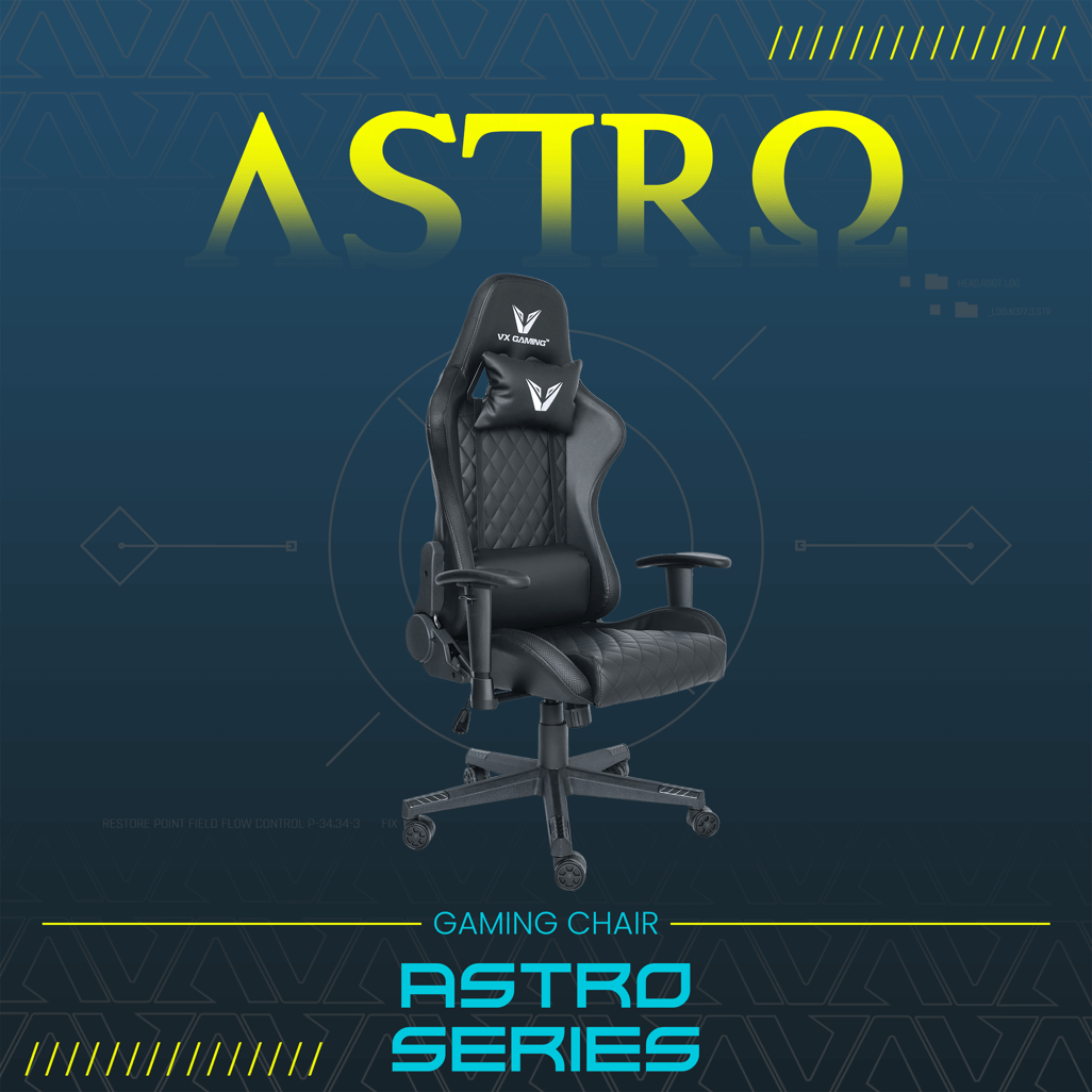 VX Gaming Astro Gaming Chair With Nylon Base, High Quality Faux Leather, 170 Degree Recline