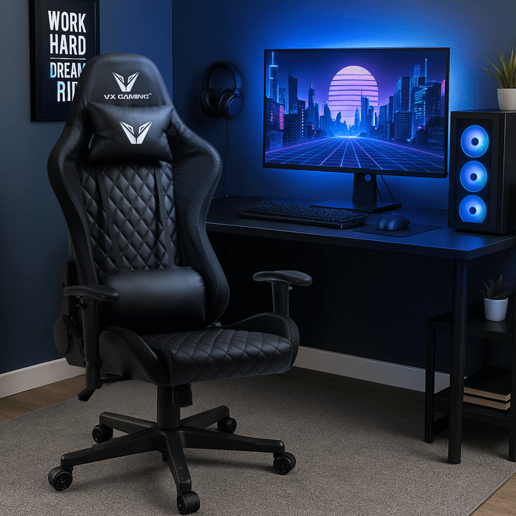 VX Gaming Astro Gaming Chair With Nylon Base, High Quality Faux Leather, 170 Degree Recline