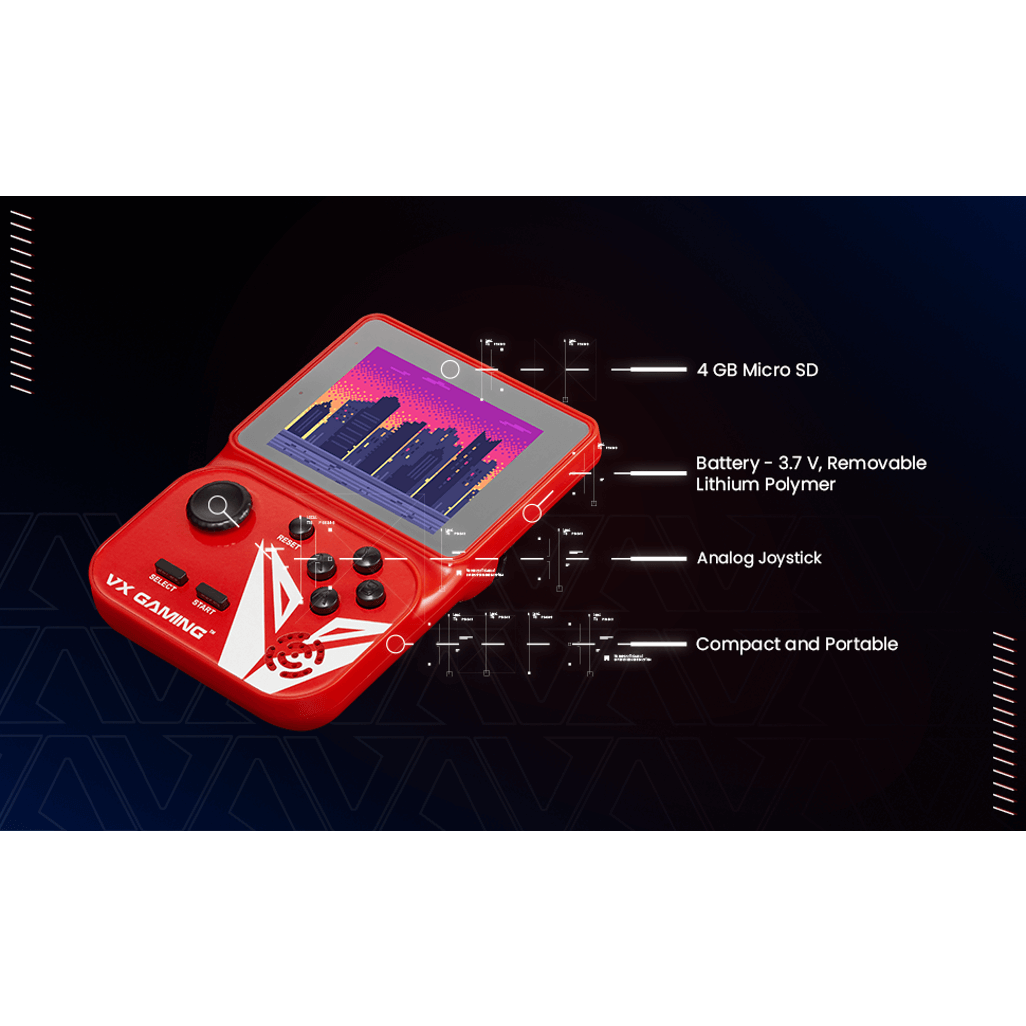VX Gaming Nostalgia Series Handheld Retro Game Station with 4GB Micro SD - Red
