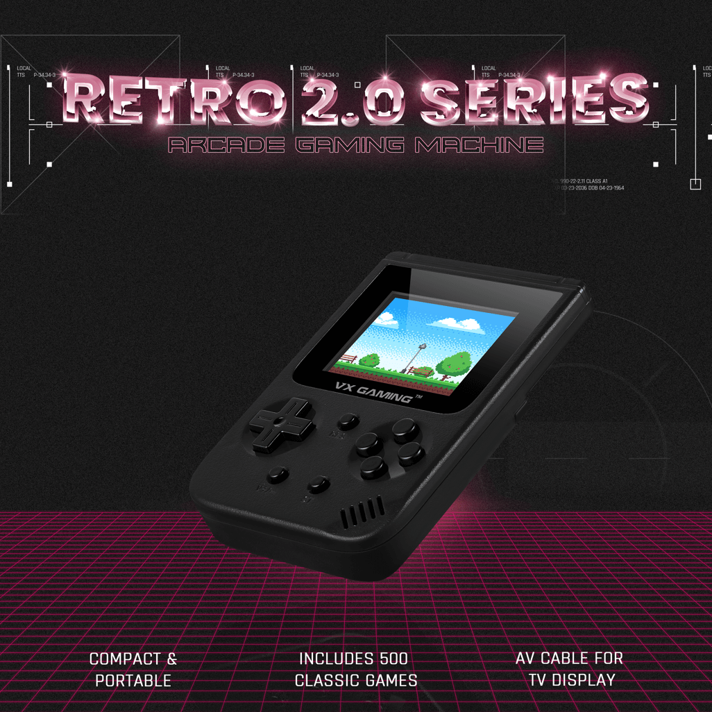 VX Gaming Retro2.0 Series Arcade Gaming Machine 500-in-1, Hand Held Gaming System BLK