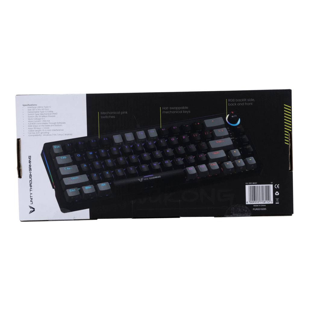 VX Gaming Sun-Wukong RGB Hot Swappable Mechanical Keyboard VX-232-GYBK