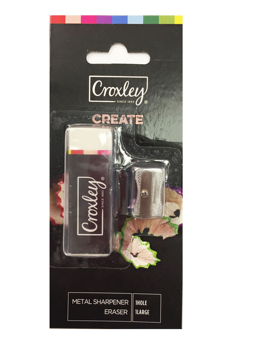 CROXLEY CREATE Eraser (6.2 x 2 x 1 cm) and 1 Hole Sharpener (Carded)