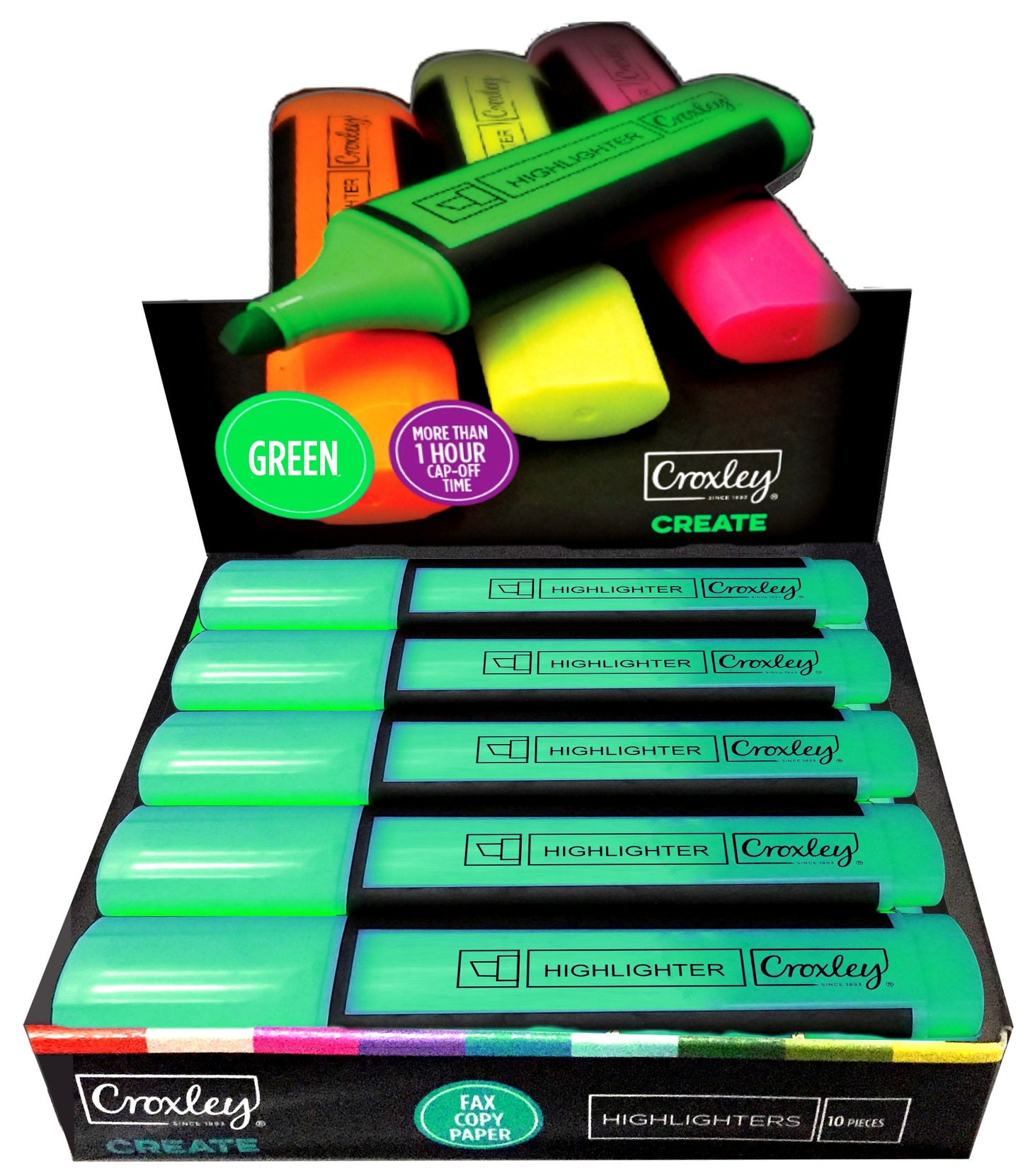 CROXLEY CREATE Green Highlighters Box of 10