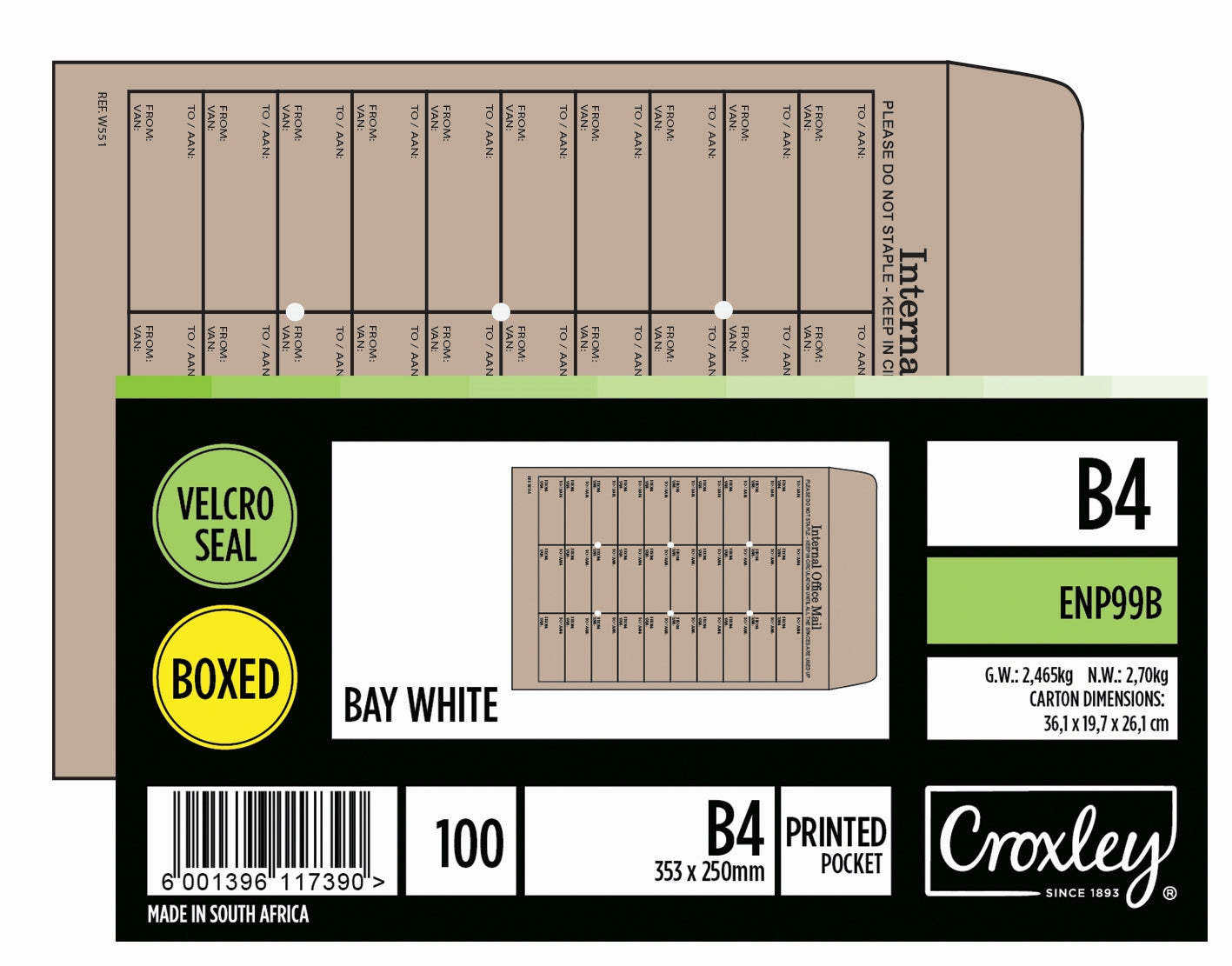 CROXLEY B4 Inspect Interoffice Printed Envelopes - Velcro Seal (Box of 100)