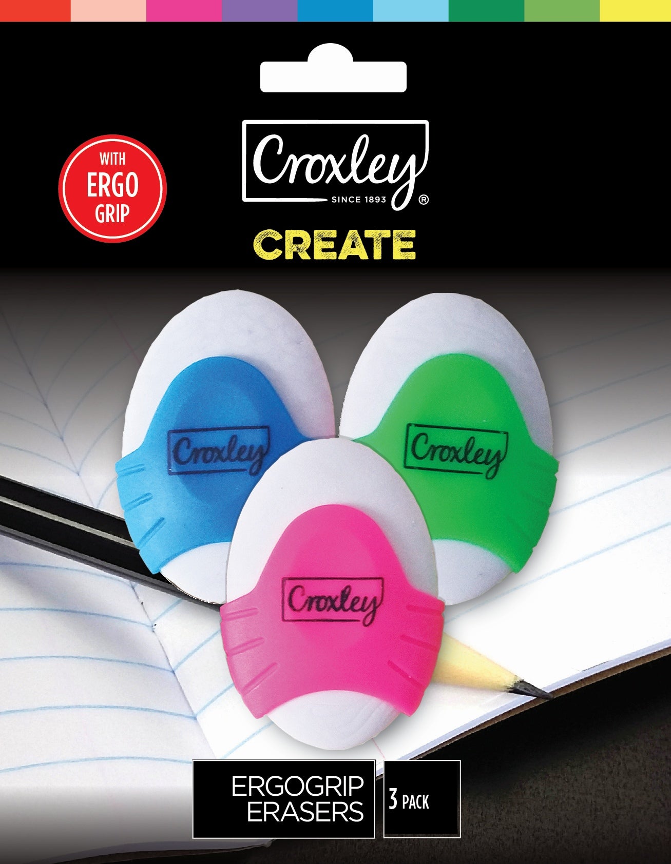 CROXLEY CREATE Fun Erasers Pack of 3
