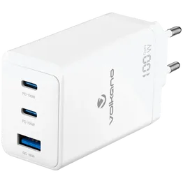Volkano WattPro Series Triple Port 100W GaN Wall Charger - White
