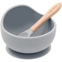 Echo Baby Silicone Suction Bowl and Spoon Set - Stone