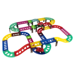 Edu-Matic Mini-Mag Magnetic Tile Tracks with 2 Cars and 93 Pieces