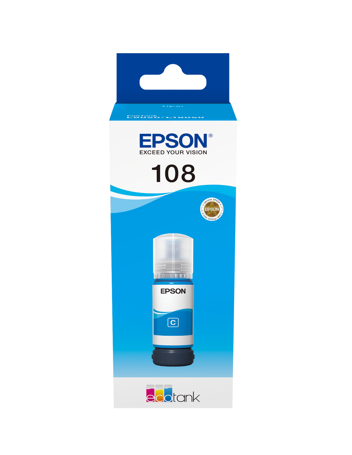 Epson 108 Ecotank Cyan Ink Bottle 70ml, 2100 Photos