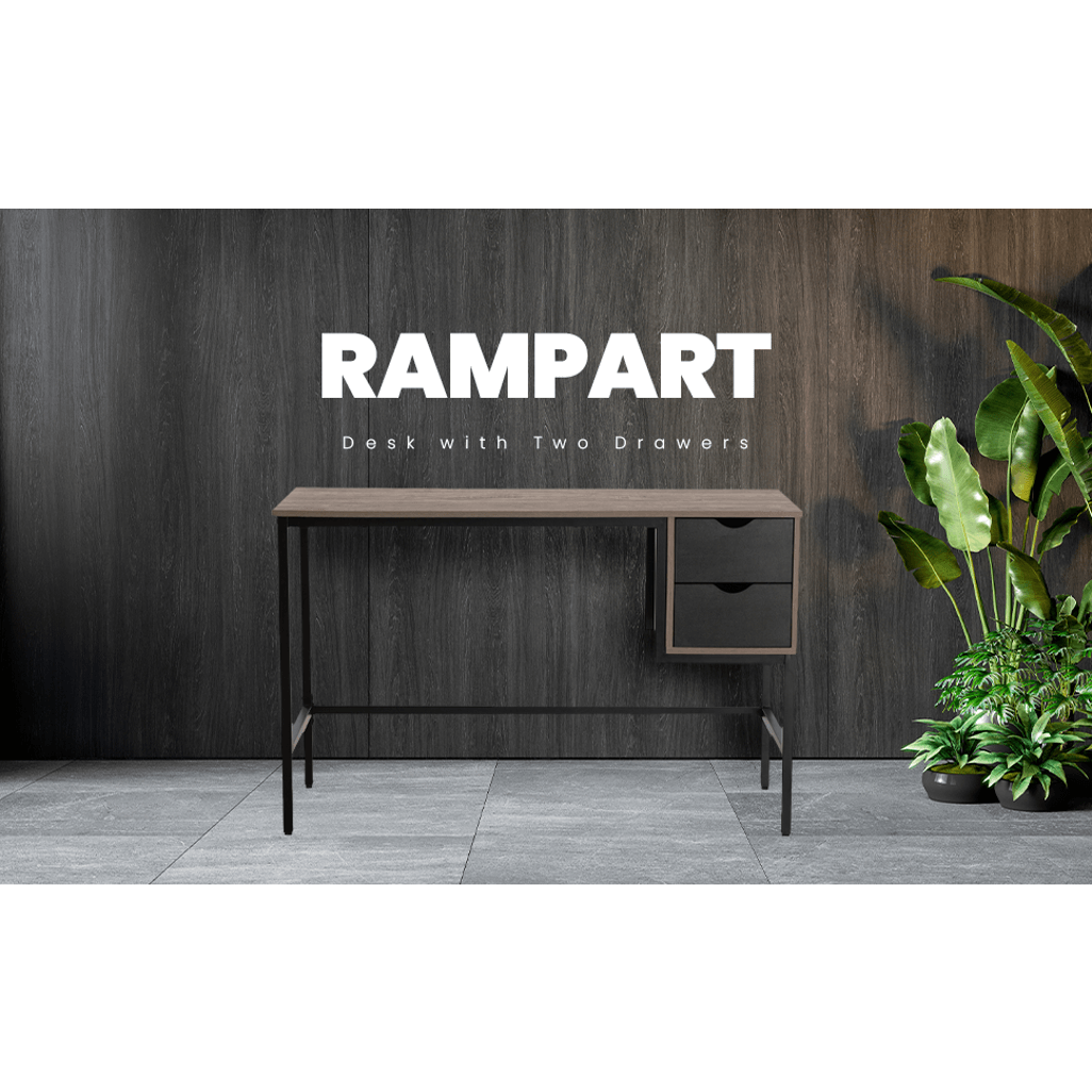 Everfurn Rampart Office Desk with Two Drawers, Powder Coated Steel, Adjustable Feet