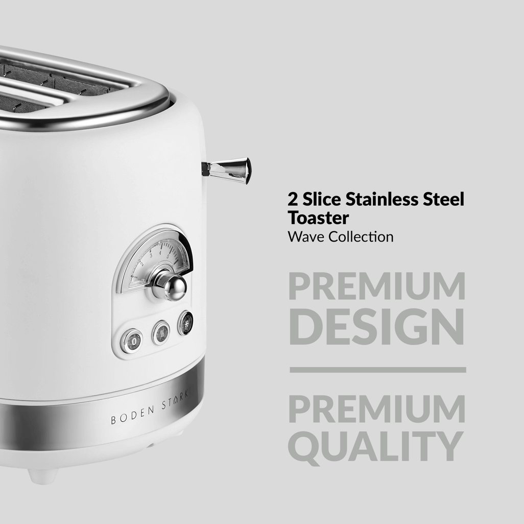Boden Stark 2 Slice Stainless Steel Toaster in White from Wave Collection, showcasing premium design and quality.