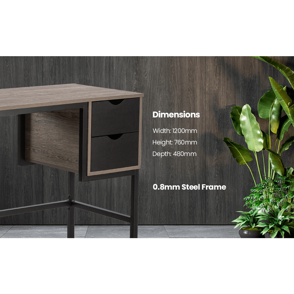 Everfurn Rampart Office Desk with Two Drawers, Powder Coated Steel, Adjustable Feet