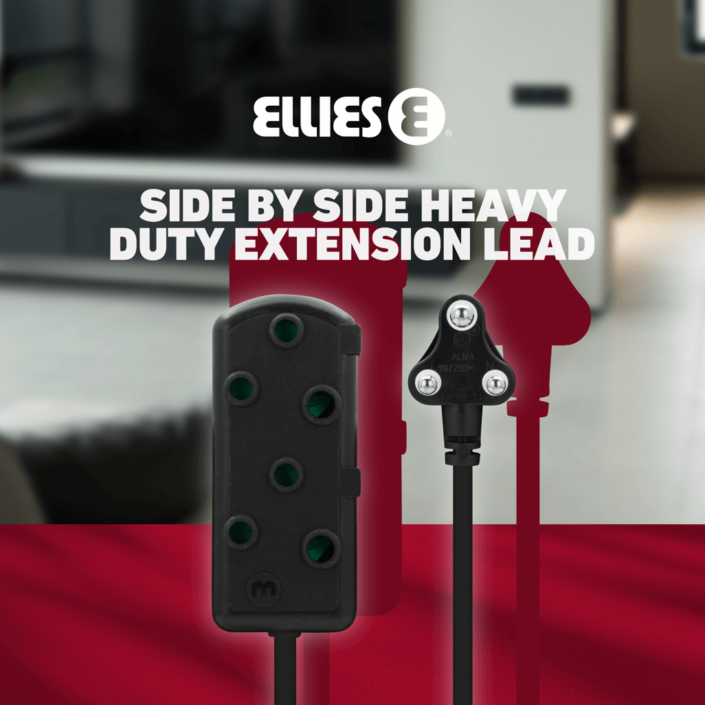 Ellies Side by Side Heavy Duty Extension Lead-5M-BK