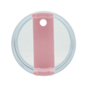 Top view of Boden Stark 1200ml travel mug lid in pink, featuring a clear design and silicone grip.