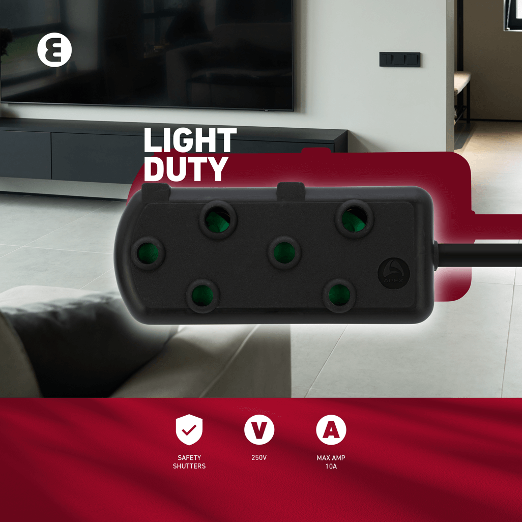 Ellies Side by Side Light Duty Extension Lead-3M-BK