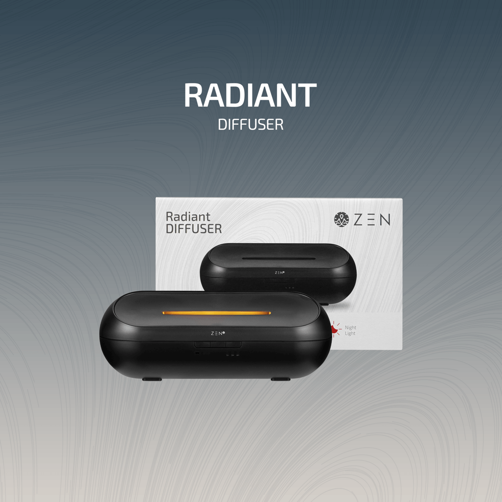 Zen Radiant Diffuser in black, elegantly designed for aromatherapy and home ambiance.