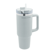 Boden Stark 1200ml grey travel mug with handle and straw for convenient on-the-go hydration.