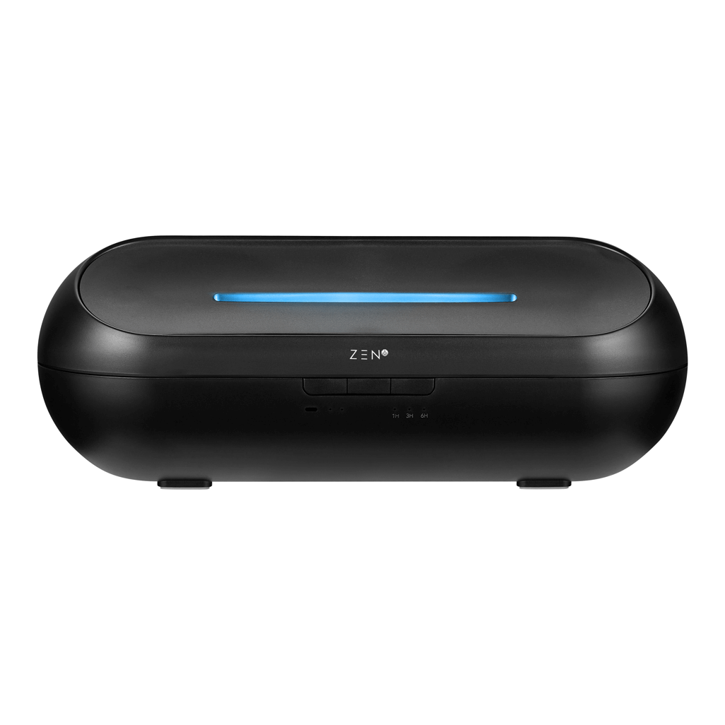 Zen Radiant Diffuser in black, featuring a sleek design and soft blue light for aromatherapy and home ambiance.