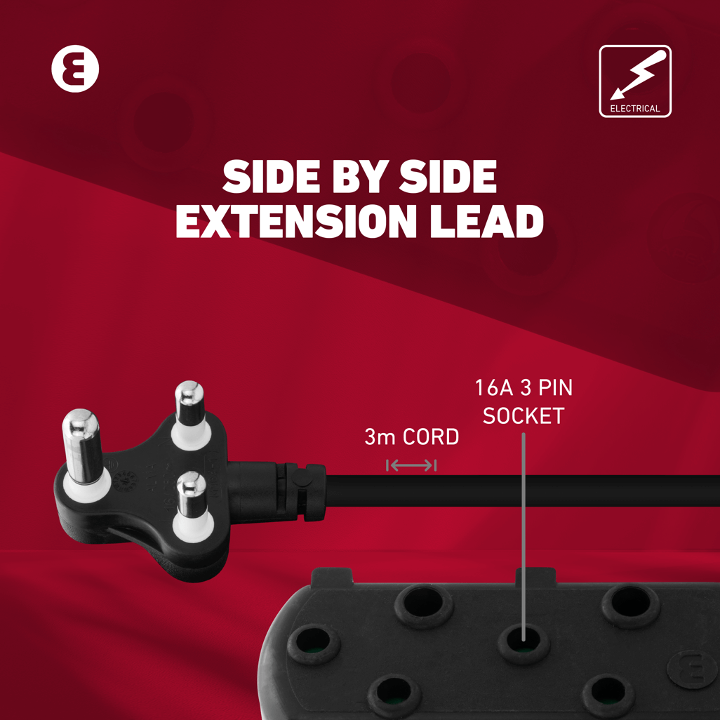 Ellies Side by Side Light Duty Extension Lead-3M-BK