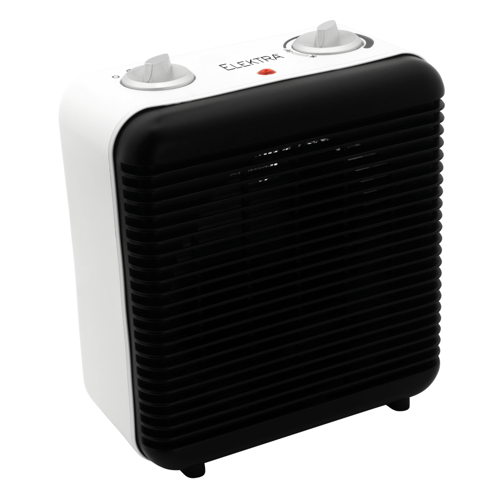 Elektra Square Fan Heater with adjustable thermostat and power indicator light for efficient heating