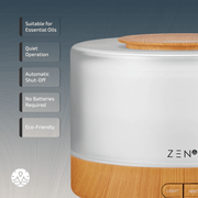 Zen Tranquillity Diffuser in Light Wood, suitable for essential oils and eco-friendly, featuring quiet operation and automatic shut-off.