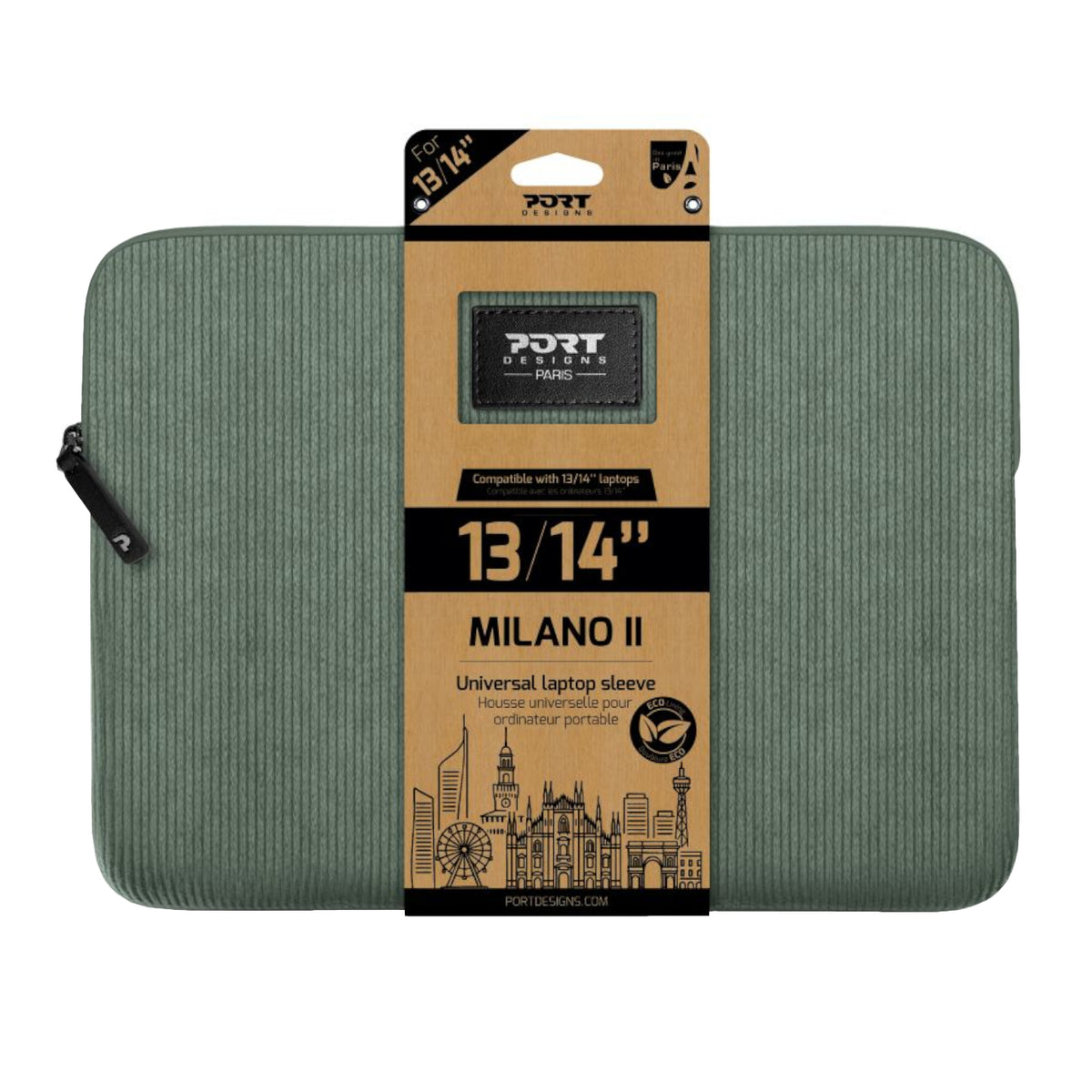 Port Designs Milano II Eco 13/14″ Universal Laptop Sleeve – Sage Green