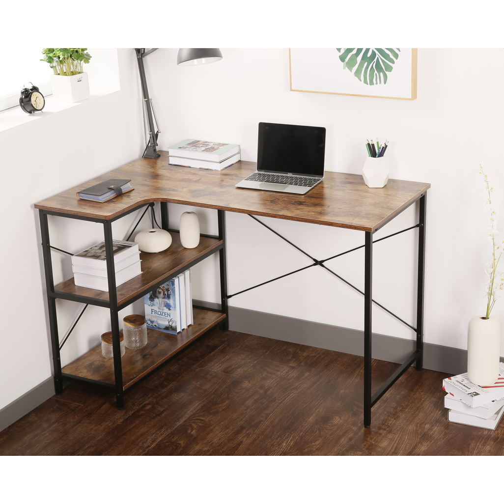 Everfurn Anthony L Shaped Work Desk, Corner Desk,Steel Frame