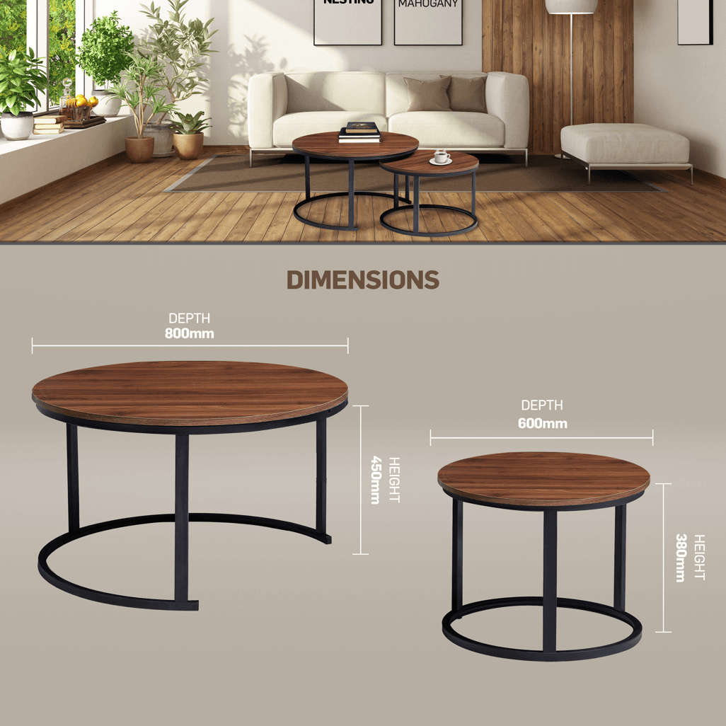 Everfurn Indus Nesting Coffee Table Mahogany 2-Piece