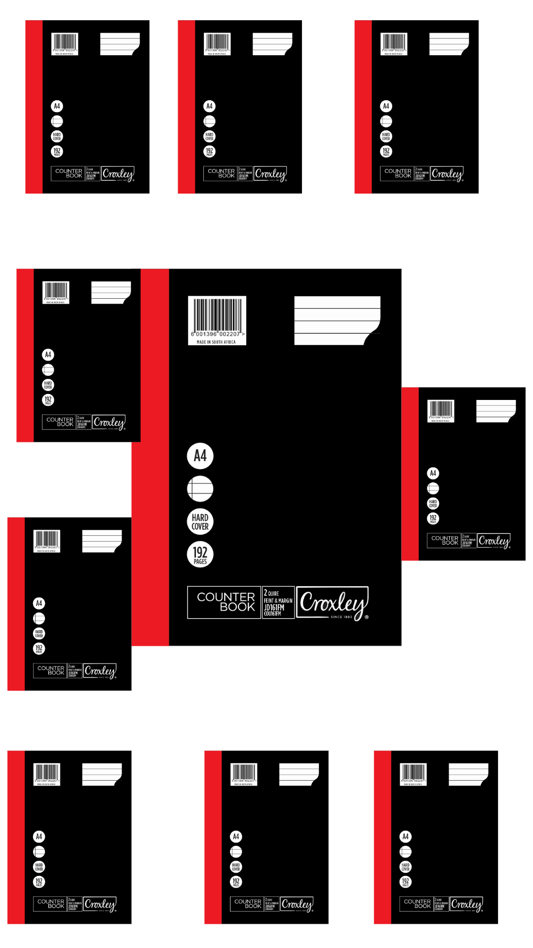 CROXLEY JD161 2-Quire 192 Page Ruled Feint & Margin A4 Set of 10