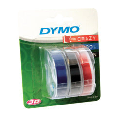 DYMO Omega Embossing Tape - Black, Red, Blue 9mm x 3m (Pack of 3)
