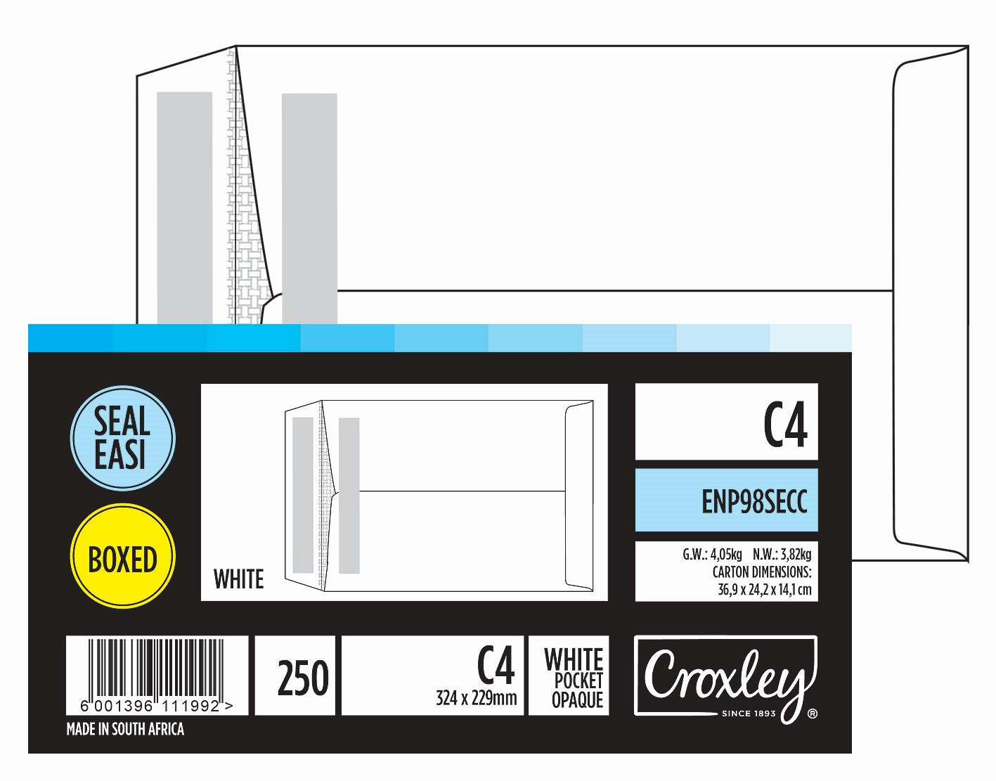 CROXLEY JD98SECC C4 White Seal Easi Envelopes - Unbanded (Box of 250)