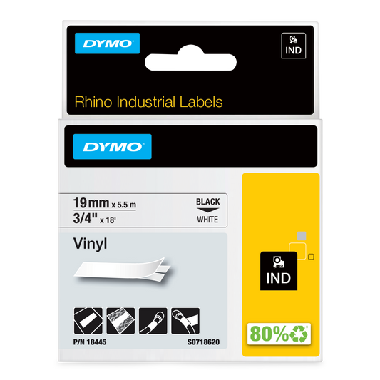 DYMO D1 Labelling Tape - Vinyl - Black on White - 19mmx5.5m