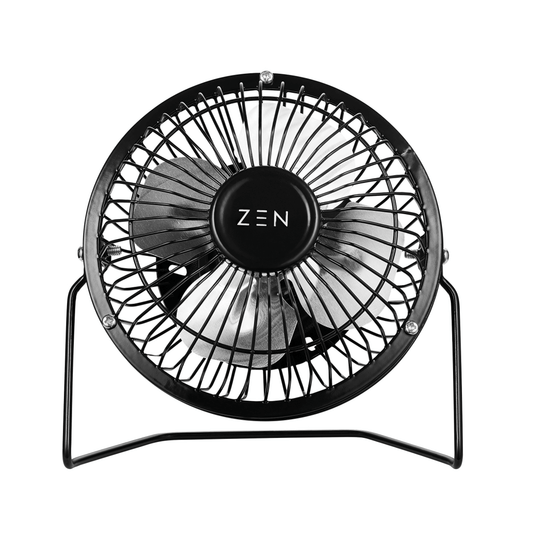 ZEN Cool series 4 inch Mini Desk Fan in black, perfect for personal cooling at home or office.