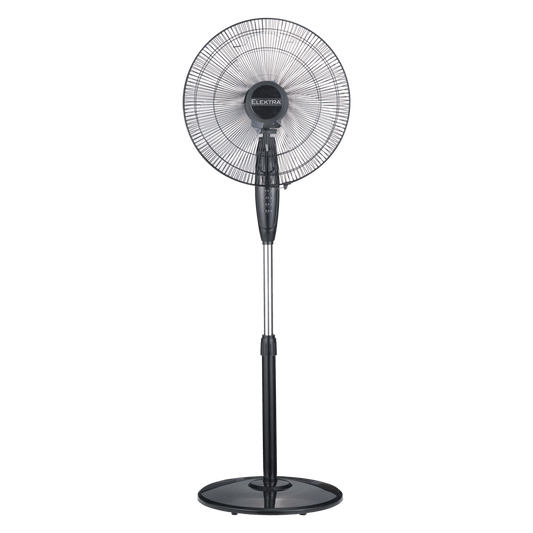 ELEKTRA stand fan with adjustable height and sleek design for efficient cooling in any space.