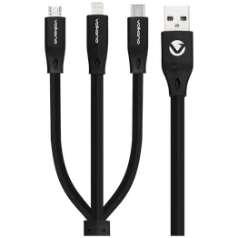 Volkano Slim Series Flat PVC 3-in-1 (Type-C / Lightning / Micro) Cable 30W 1m- Black
