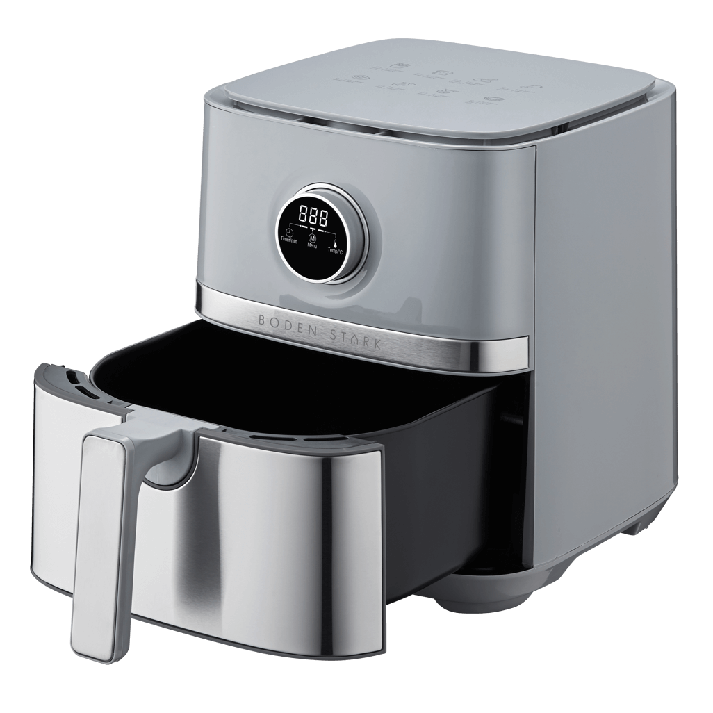 Boden Stark 5.0L Digital Air Fryer with stainless steel accents and digital display.