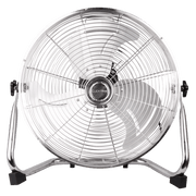 ELEKTRA POWER FAN with a sleek silver design and powerful blades for efficient cooling in any space.