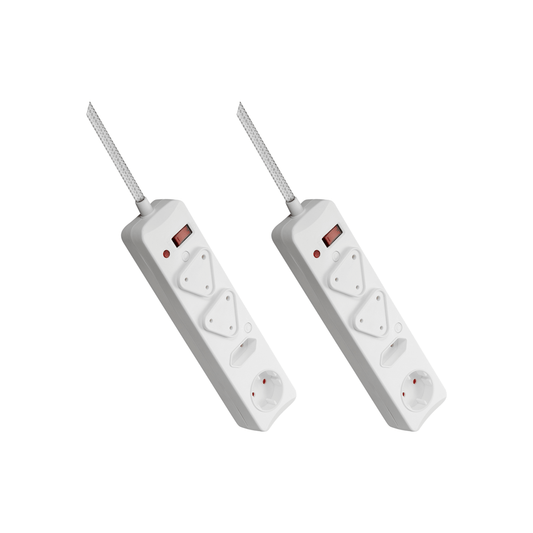 2x SWITCHED 4 Way Surge Multiplug 3M Braided Cord White