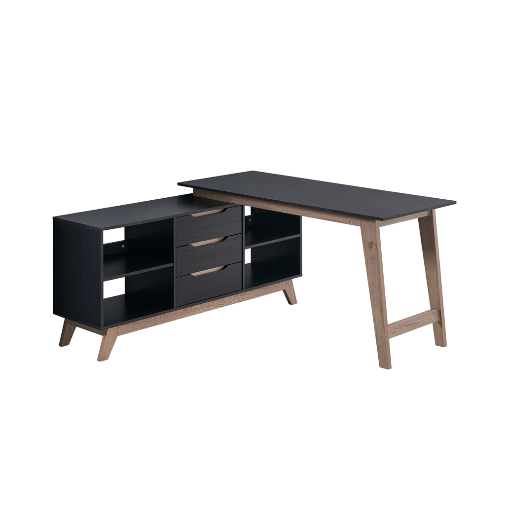 Everfurn Premium Lunar Office Desk - Black, L-Shaped Desk, With Storage - Box 1 of 2