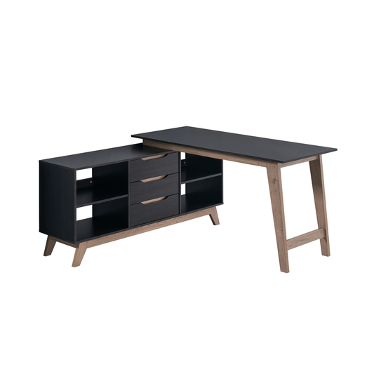 Everfurn Premium Lunar Office Desk - Black, L-Shaped Desk, With Storage - Box 1 of 2