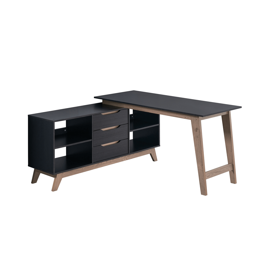 Everfurn Premium Lunar Office Desk - Black, L-Shaped Desk, With Storage - Box 2 of 2