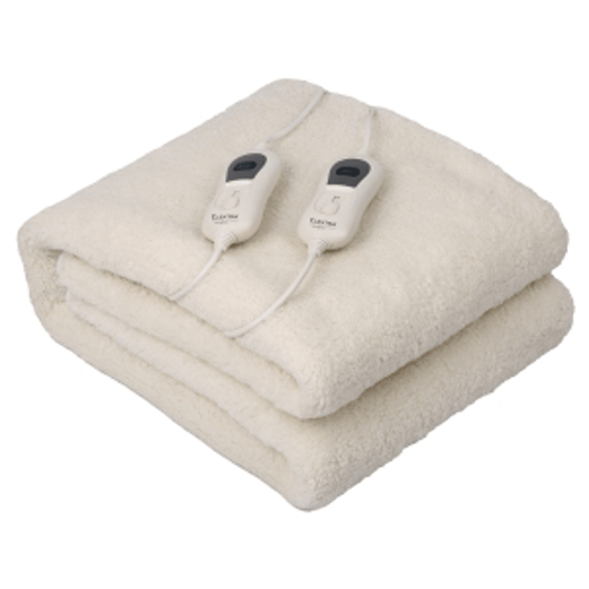 ELEKTRA E/CMFRT queen electric blanket in cream with dual controllers, perfect for warmth and comfort.