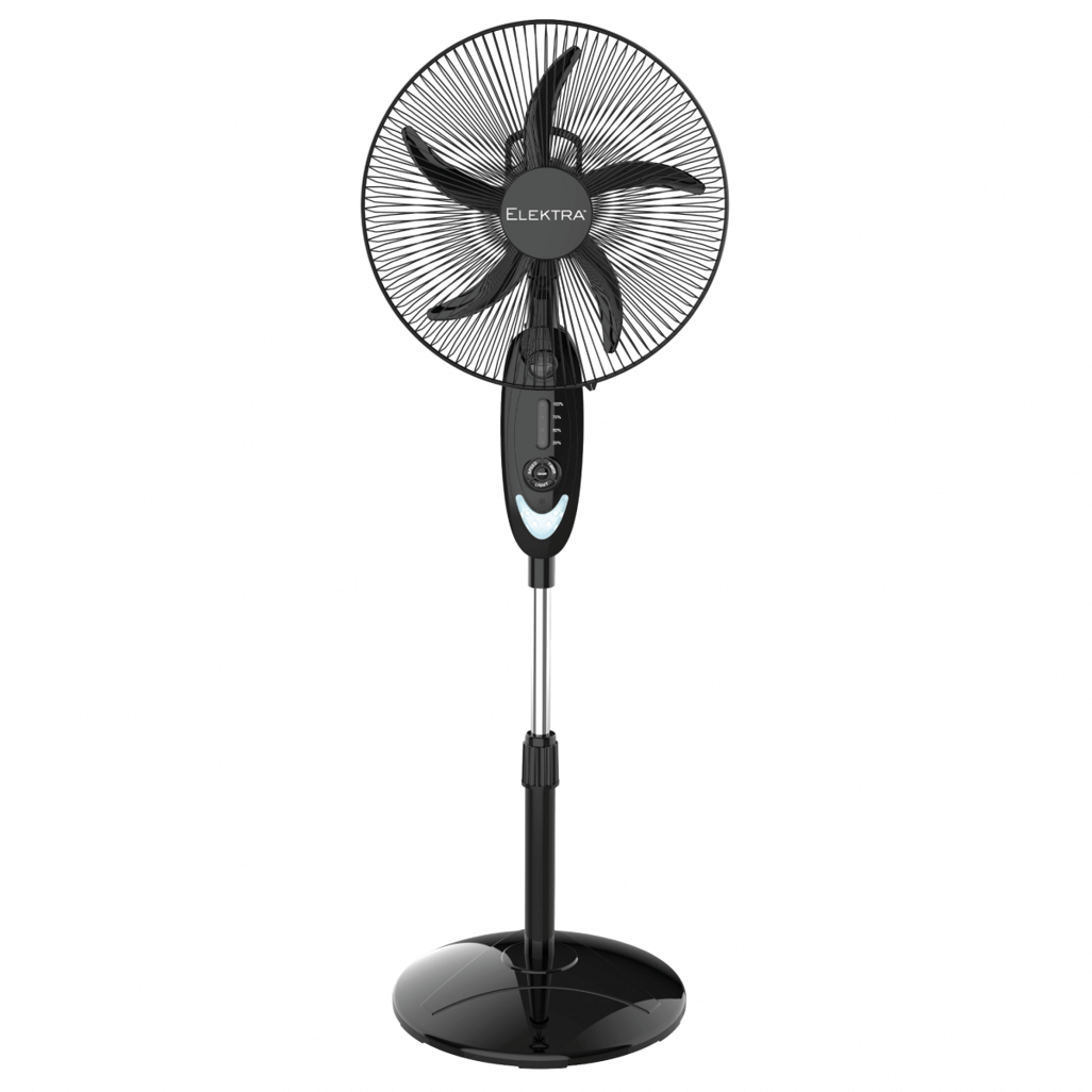 ELEKTRA 2707 EVERLAST+ stand fan with sleek black design and adjustable height for optimal airflow.