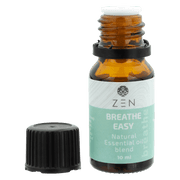 Zen Oil Breathe Easy essential oil blend in amber bottle, promoting relaxation and easy breathing, 10 ml.