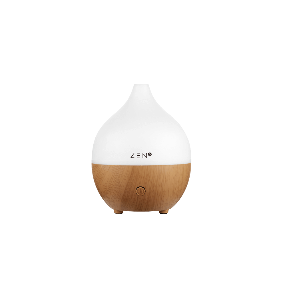 Zen Serenity Diffuser in white and wood, perfect for creating a calming atmosphere at home or office.