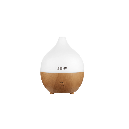 Zen Serenity Diffuser in white and wood, perfect for creating a calming atmosphere at home or office.